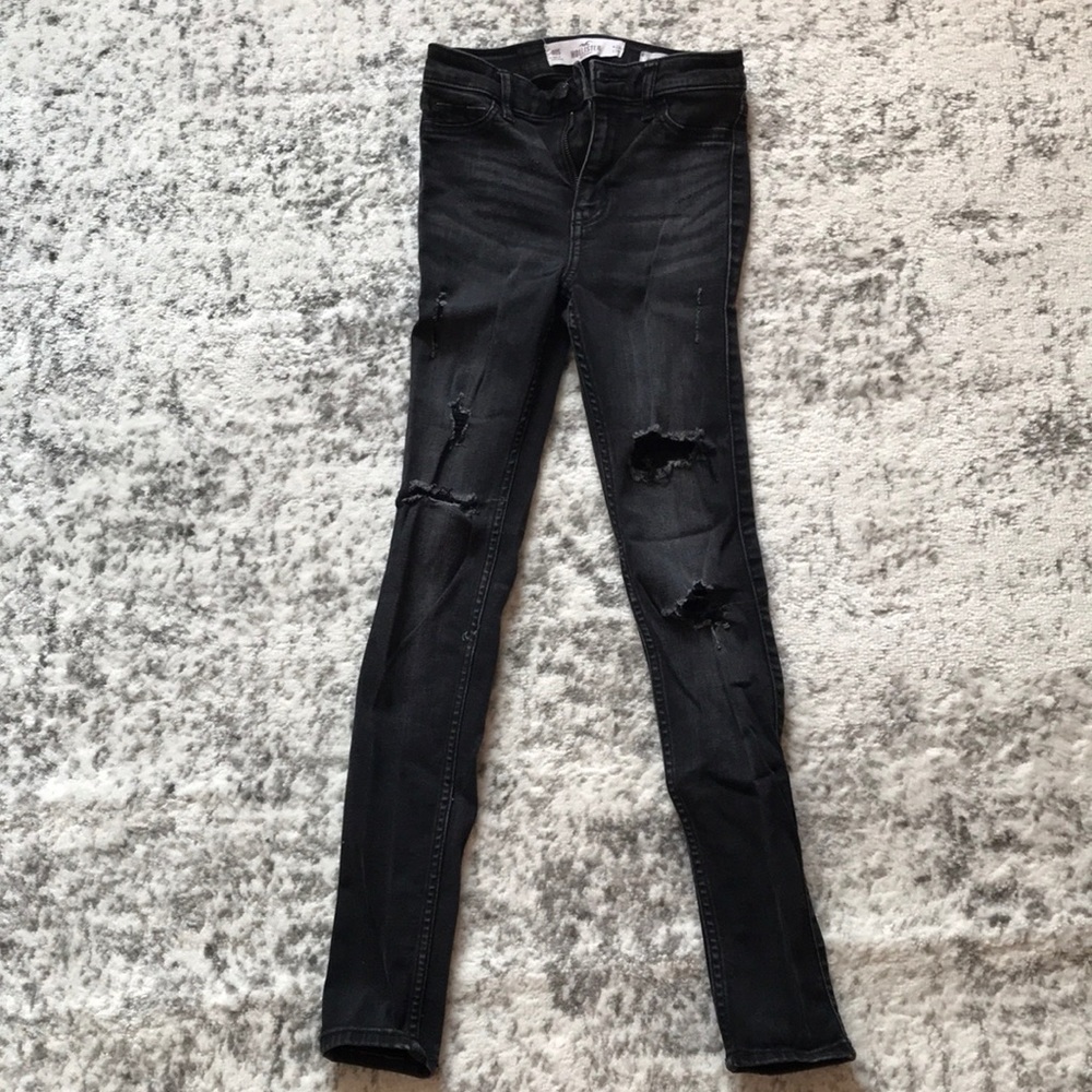 black high rise ripped jeans